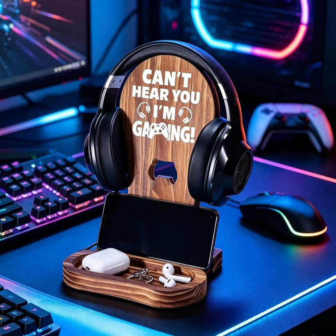Kopfhörerständer für den Schreibtisch, Headset-Halter aus Holz, Aufbewahrun