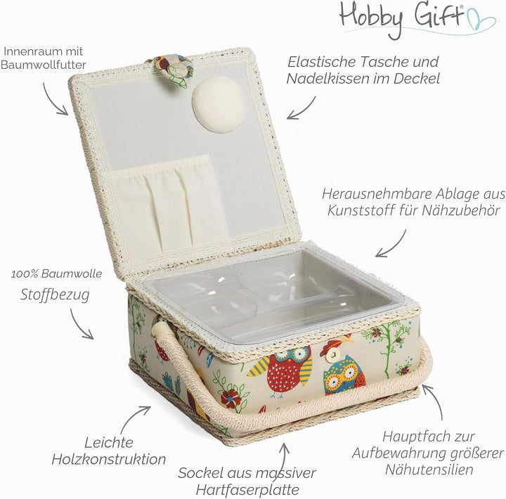 Hobby Gift Nähkästchen Klein mit Griff - Nähkorb aus Baumwolle mit Fächern für Nähzubehör &amp; Werkzeug