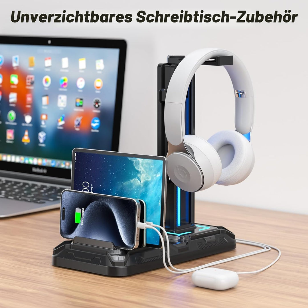 KDD Headset Halterung Led mit Ladestation - PS5 Controller Halter &amp; Kopfhörer Ständer Tisch mit 9 Li