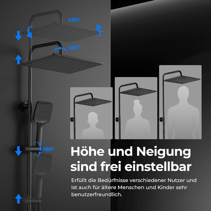 JOHO Edelstahl Duschsystem ohne Armatur, Regendusche Duschset Wassersparend mit Kopfbrause 30x30 cm