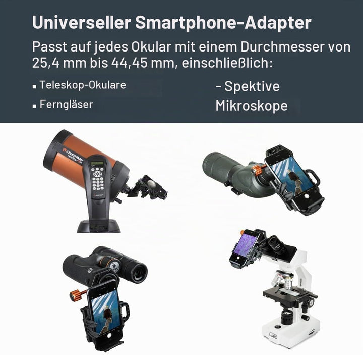 Celestron 81038 NexGo DX Universelles Smartphone Adapter-Set für Digiscoping und Astroimaging mit Bl