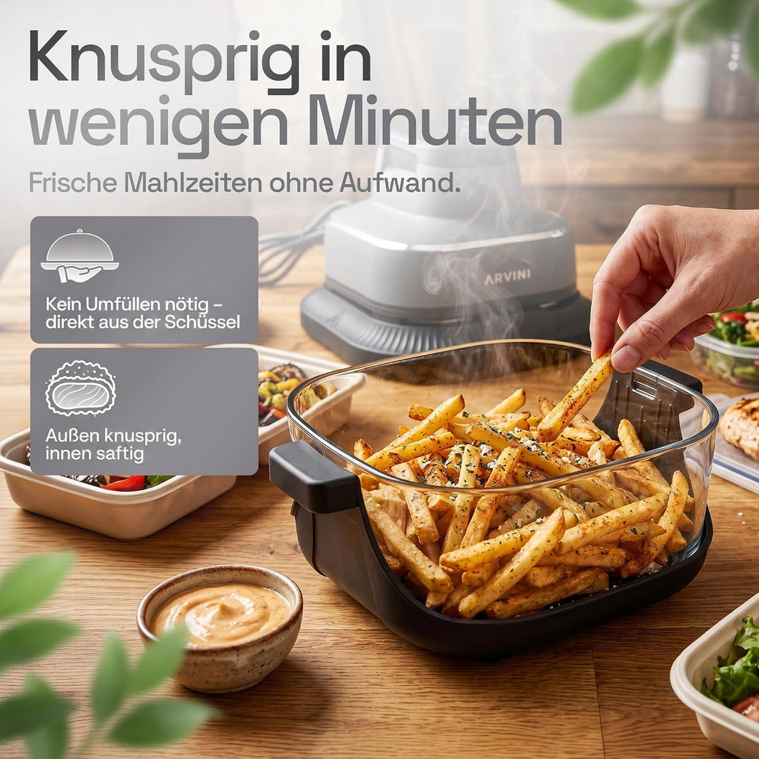 Airfryer Glas mit Glasbehälter, Temperatur einstellbar 60–200°C Graphitgrau 4l + 1,5l, Graphitgrau 4