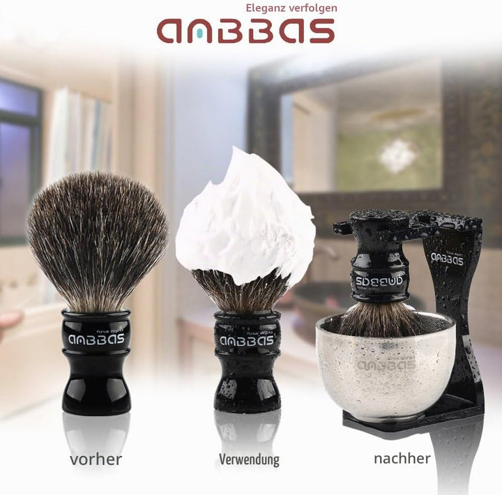 Anbbas Rasierset mit Schale Herren Geschenk Set Dachshaar Rasierpinsel Handarbeit Rasierständer Rasi