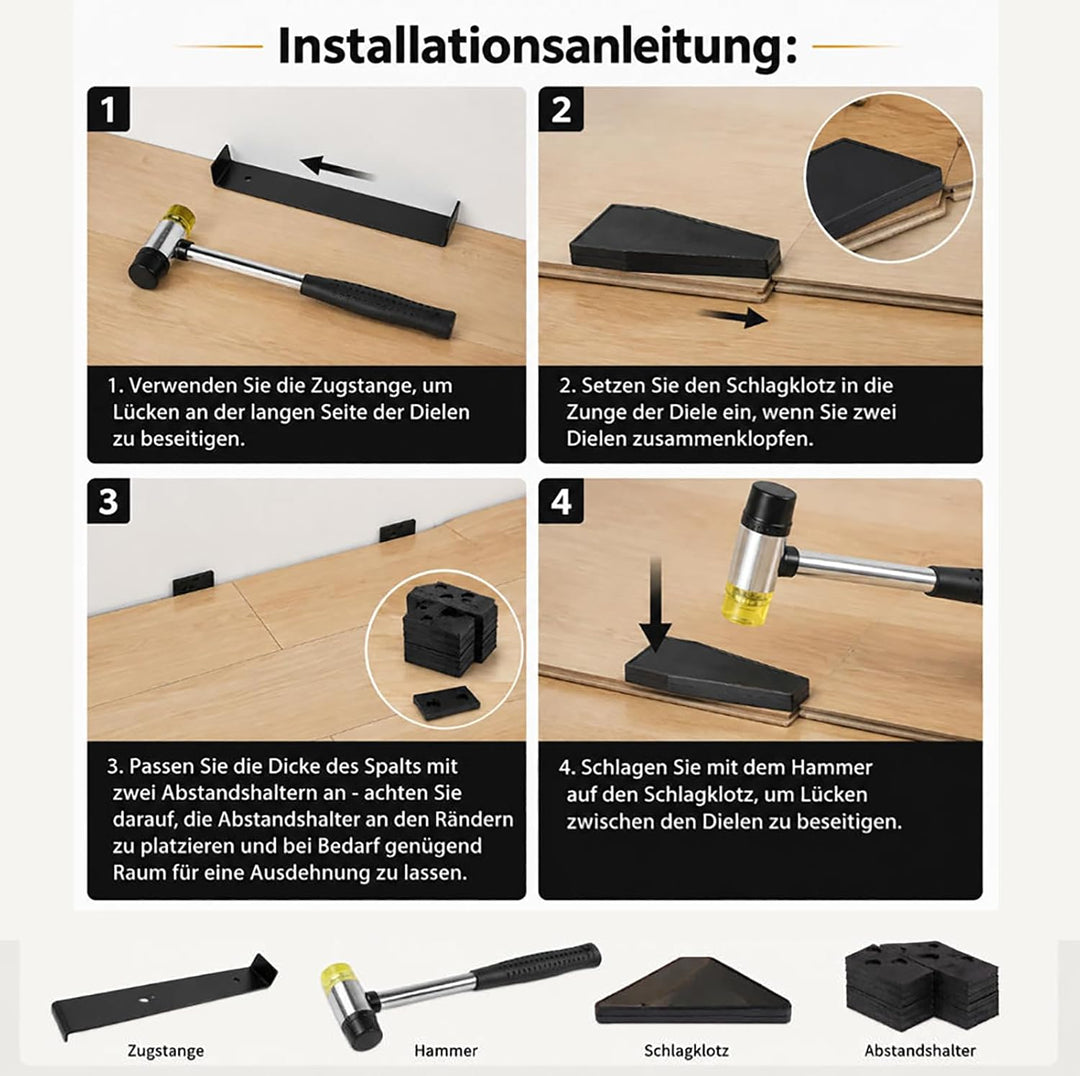 Laminatboden Kit 43 Stück Verlegeset mit Gummihammer Schlagklotz Zugstange