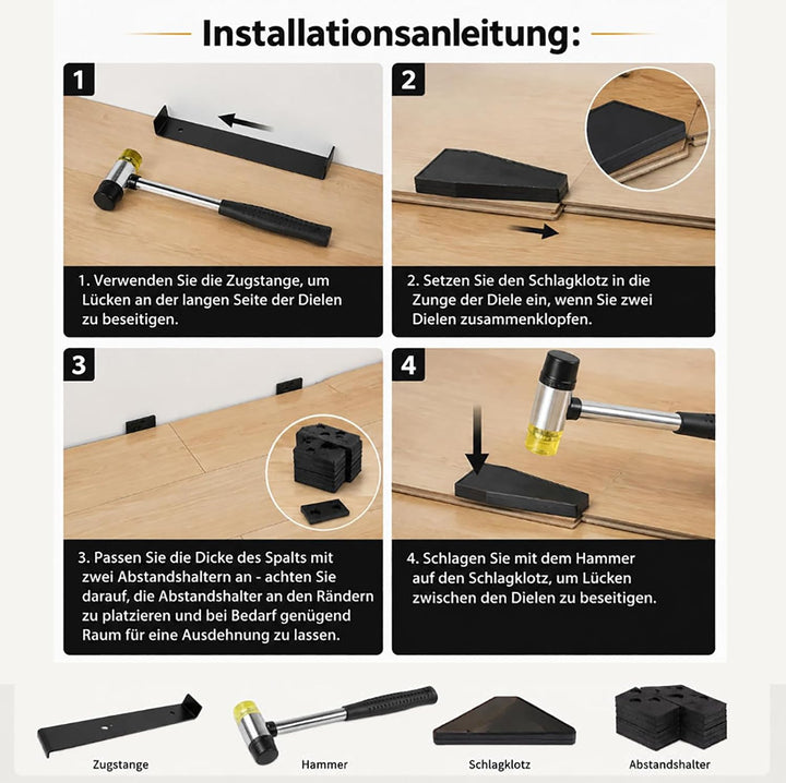 Laminatboden Kit 43 Stück Verlegeset mit Gummihammer Schlagklotz Zugstange