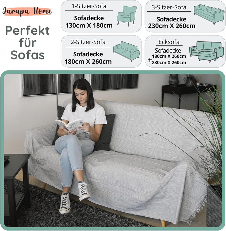 Tagesdecke Baumwolle warm – Decke Sofa Überwurf Bett, Kuscheldecke Plaid Hellgrau 180X260, Hellgrau