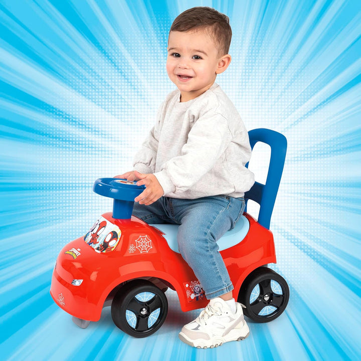 Smoby Spidey Rutscher – wendiges Kinderfahrzeug mit Hupenlenkrad – Rückenstütze, Staufach, Kippschut