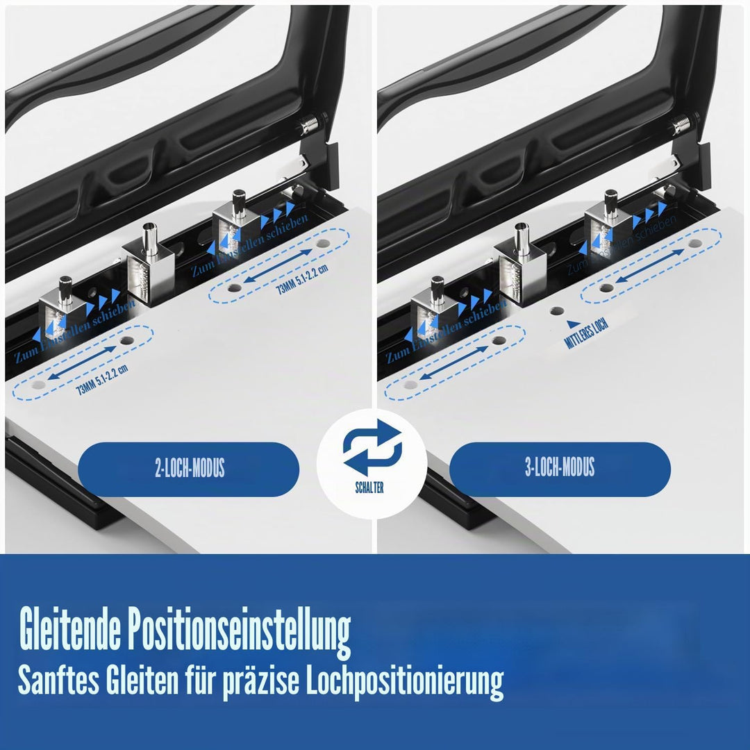 XOOL 3-fach Büro Locher für 40 Blatt, verstellbarer Locher aus Metall, Ergonomisches Design Büroloch