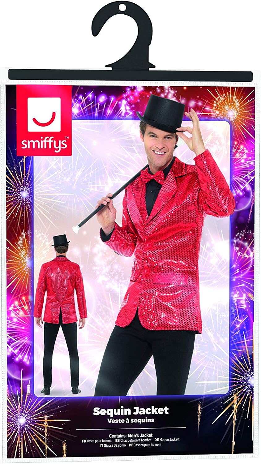 Smiffys, Herren Pailletten Jacke M Rot, M Rot