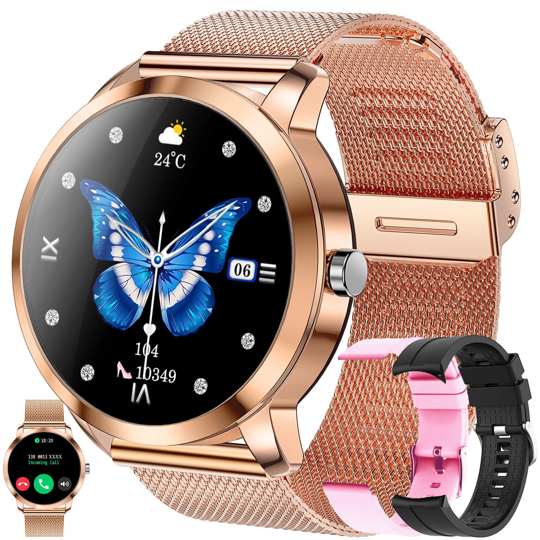 Smartwatch Damen mit Telefonfunktion, 1,09” Fitnessuhr mit 123 Sportmodi, Pulsmesser, Schlafmonitor,