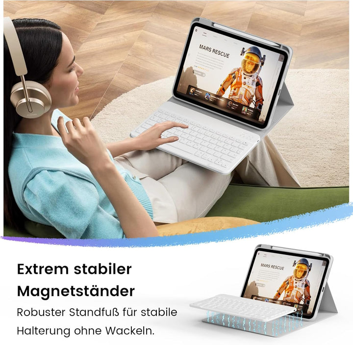 Hülle mit Tastatur für iPad (A16) 11/10 Generation 11/10,9 Zoll 2025/2022, Abnehmbare Kabellose Blue