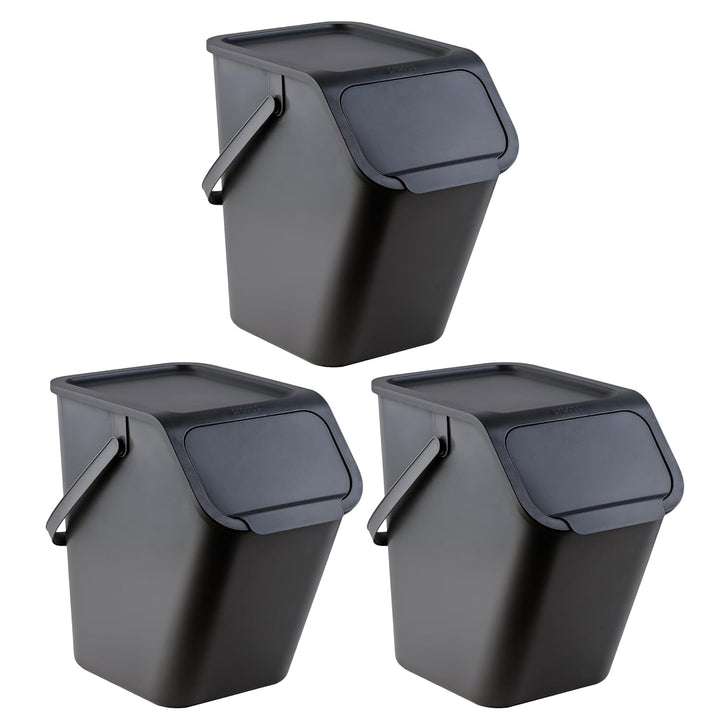 Go Practic 3-er Mülleimer-Set Küche Mülltrennsystem 3x Mülleimer 25l mit Deckel Abfalleimer Müllbehä