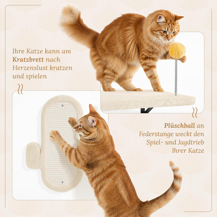 Yaheetech Kletterwand Katzen Wandelemente mit Katzenhaus &amp; Korb beige Beige 49 cm L × 30 cm B × 40 c