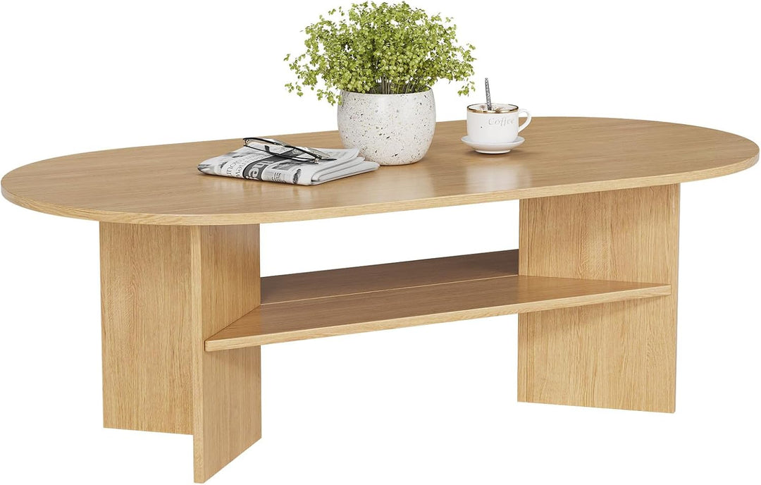 YOUDENOVA Couchtisch Ovaler Beistelltisch Holz Modern Wohnzimmertisch Coffee Table Klein Tisch für W