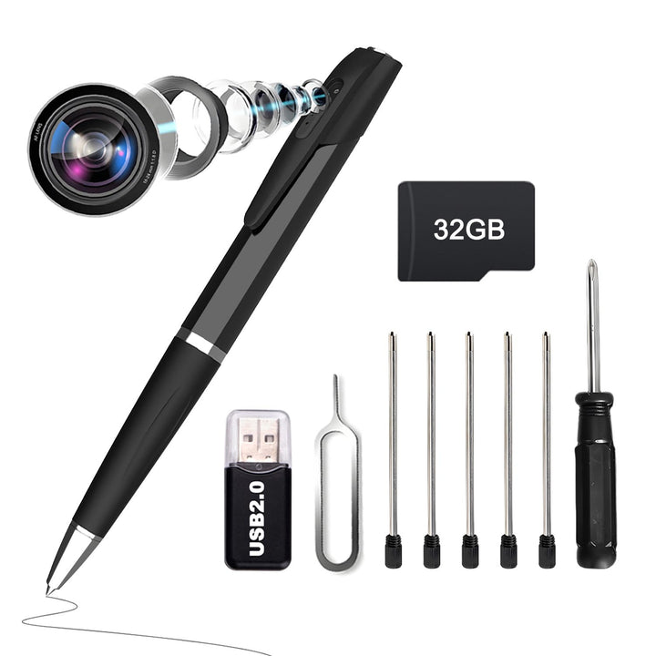 Bextgoo Mini Kamera, 1080P UHD 3-in-1 Mini Überwachungskamera, 32GB Speicherkarte, Tragbar Kugelschr