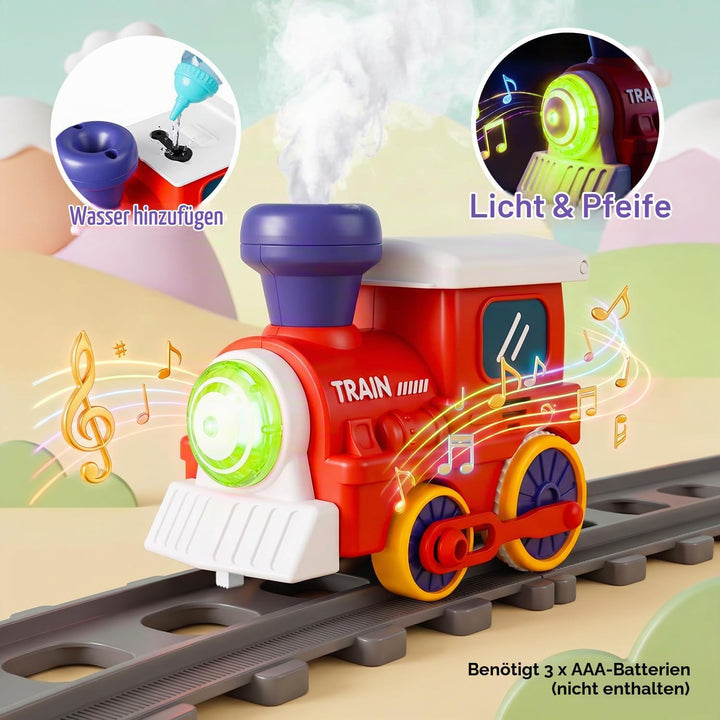 Elektrisches Eisenbahn Spielzeug für Kleinkinder mit Dampf, Licht &amp; Musik