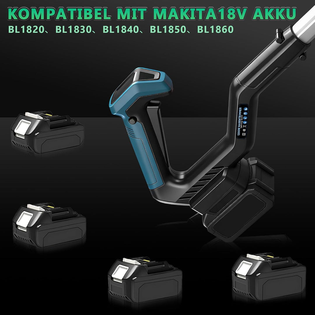 7-IN-1 Akku Rasentrimmer Kompatibel mit Makita Akkus 18V, 1200W Bürstenloser Freischneider Akku mit