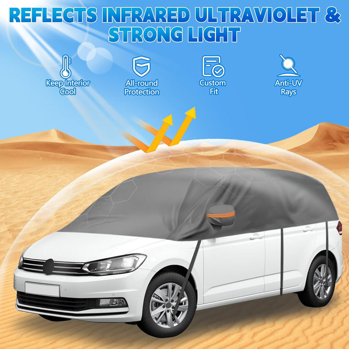 Autoabdeckung Wasserdicht Ersatz für VW Touran 2015-2024, Sonnenfest Hälfte Autoabdeckung, Halbgarag