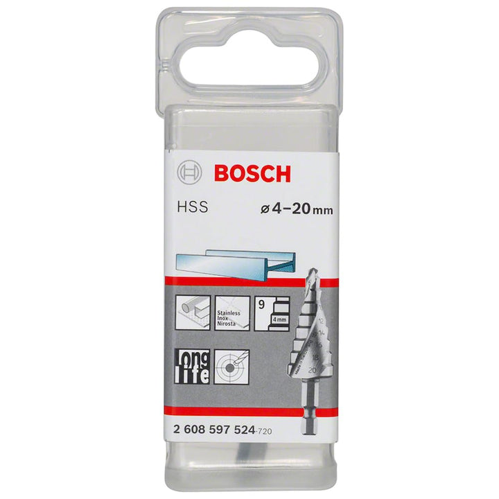 Bosch Professional Stufenbohrer HSS mit 1/4"-Sechskantschaft (Ø 4-20 mm, 9 Stufen, Zubehör für Bohrm