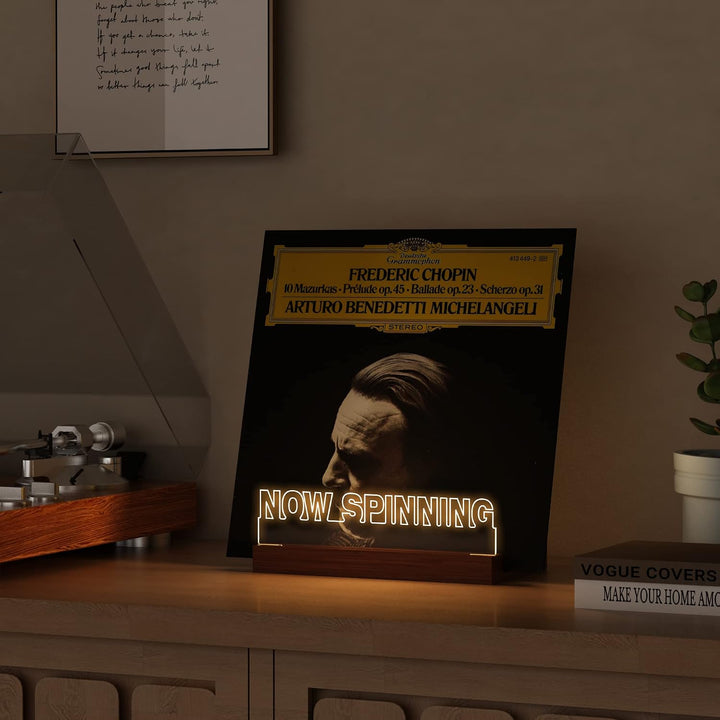 Ammonite Beleuchten Now Spinning Vinyl-Schallplattenständer, Now Playing Plattenständer, hölzerne Ac