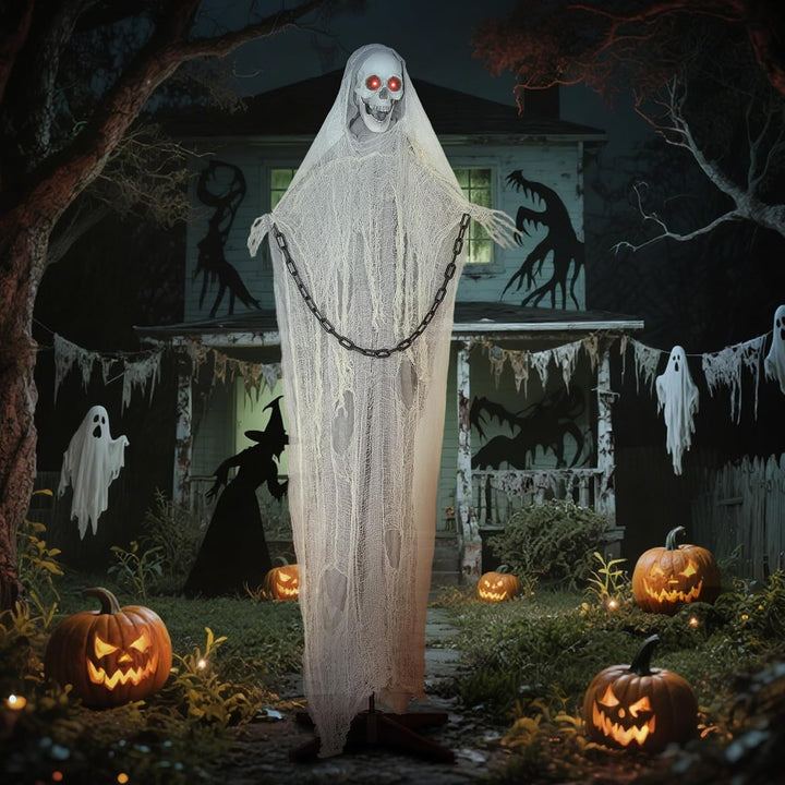 Outsunny Halloween Deko Sensenmann Outdoor 183cm Animiert Sprechende