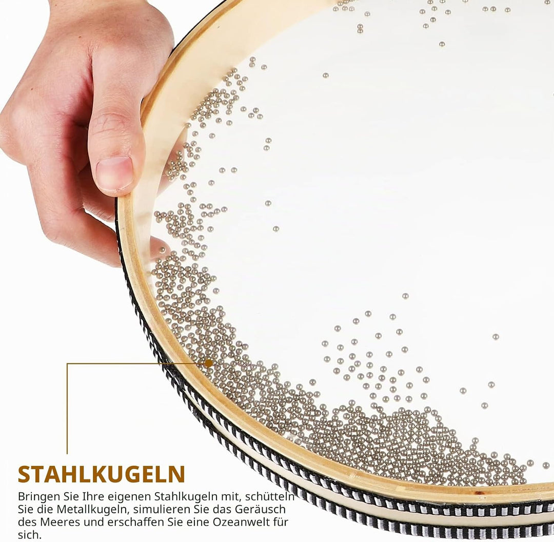 Vaguelly 2 Stück Ocean Drum, 20cm &amp; 30cm Ozeantrommel Welletrommel mit Transparent Trommelfelle, Han