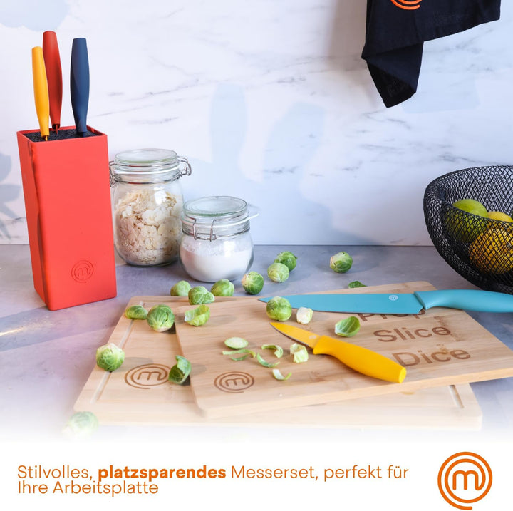 MasterChef Messerblock mit Messer Kuchenmesser Set mit Santokumesser, Brotmesser, Kochmesser, Gemüse