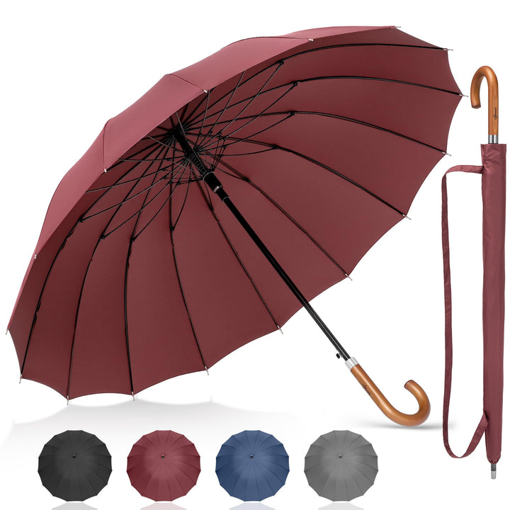NINEMAX Regenschirm Gross Sturmfest,Stockschirm mit Holzgriff füR Herren Damen,Stabiler 16 Knochen R