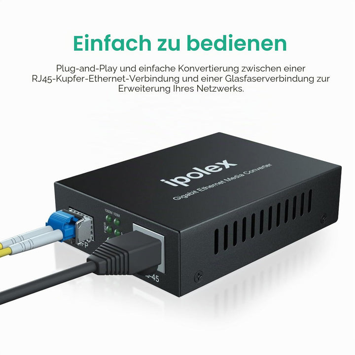 ipolex Gigabit Ethernet Medienkonverter LWL Glasfaser Singlemode LC, mit 1G SFP LX Transceiver-10/10