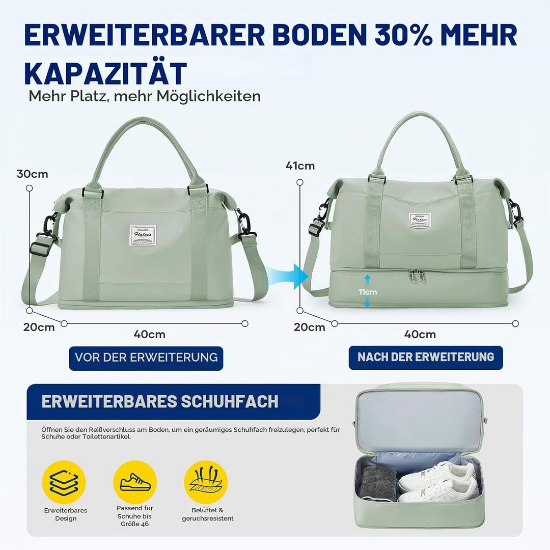 SEAFEW Reisetasche Damen 40x30x20 Ryanair Handgepäck Tasche Sporttasche (Weissgrün) 40x30x20(24L) 1,