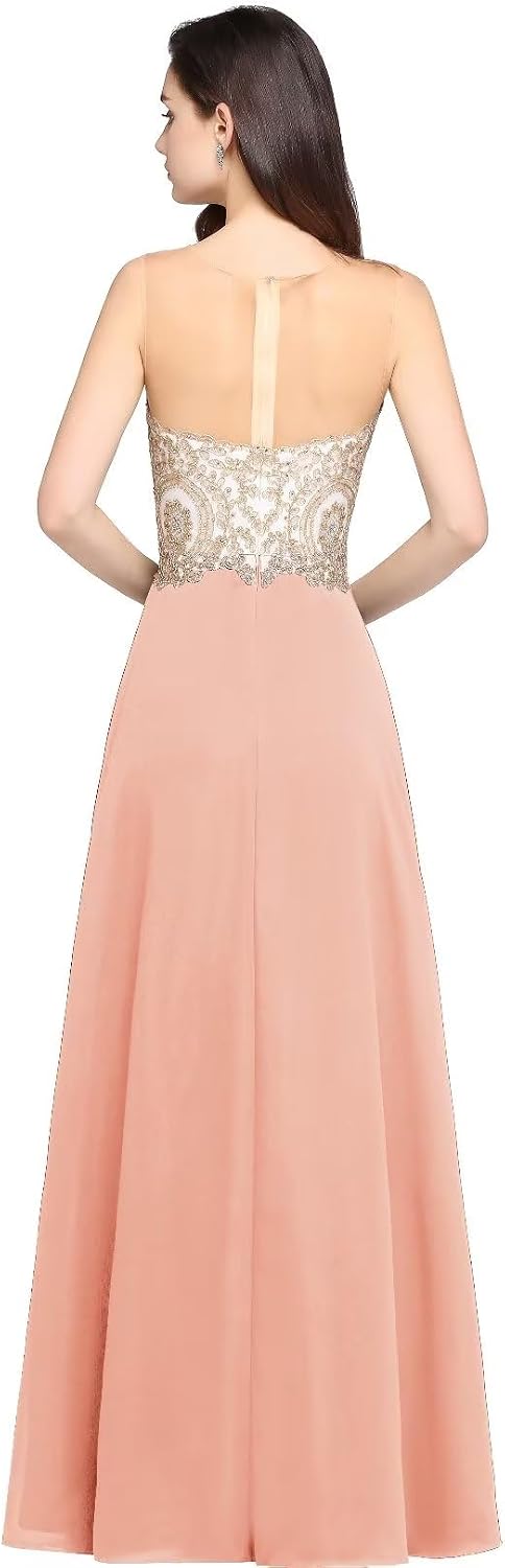 Misshow Abendkleid Chic Lang mit floralen Applikationen aus Chiffon Gr. 30 Dunkelrosa., 30 Dunkelros