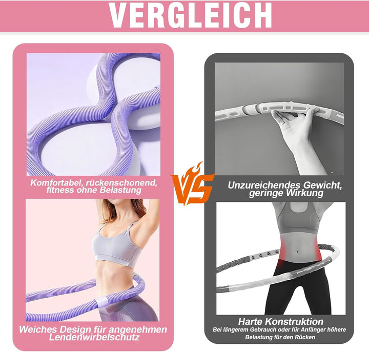 Hula Hoop Reifen Erwachsene, Weicher Hoola Hoop zum Abnehmen mit Federkern &amp; Sicherheitsseil, Komfor