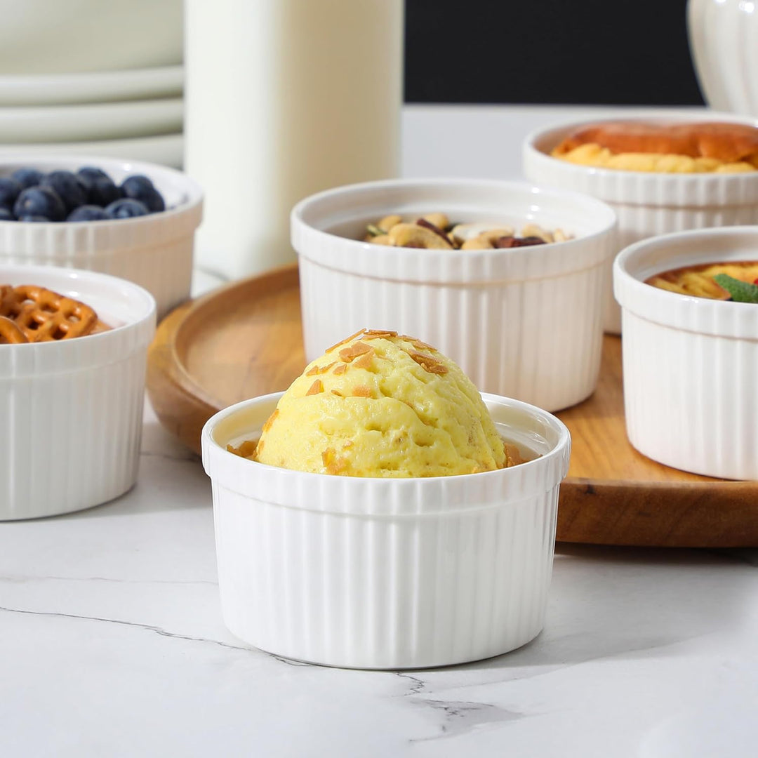 MALACASA Creme Brulee Schälchen 6er Set, Ø 9cm - 240 ml Souffle Förmchen Backofenfest, Porzellan Ofe