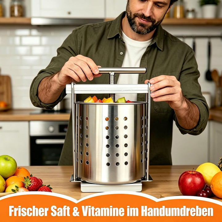 Edelstahl Gemüsepresse Manuell 2,5L – Spindelpresse zum Entwässern von Gemüse, Kohl und Sauerkraut –