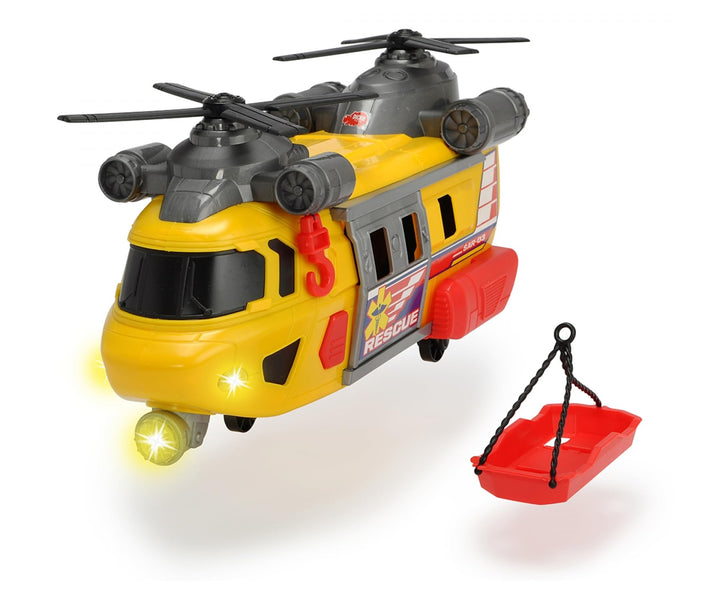 Dickie Toys Rettungshelikopter mit drehbarem Frontlicht &amp; Sound, Helikopter mit Aufzieh-Seilwinde in