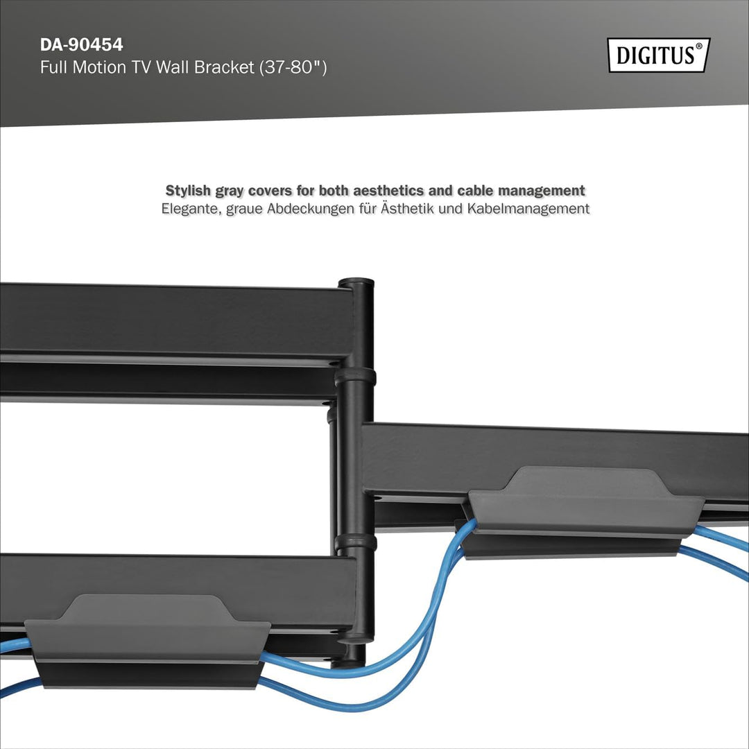 DIGITUS Full Motion TV-Wandhalterung 37-80" | 60 kg Belastung – Ausziehbar, schwenkbar, neigbar – In