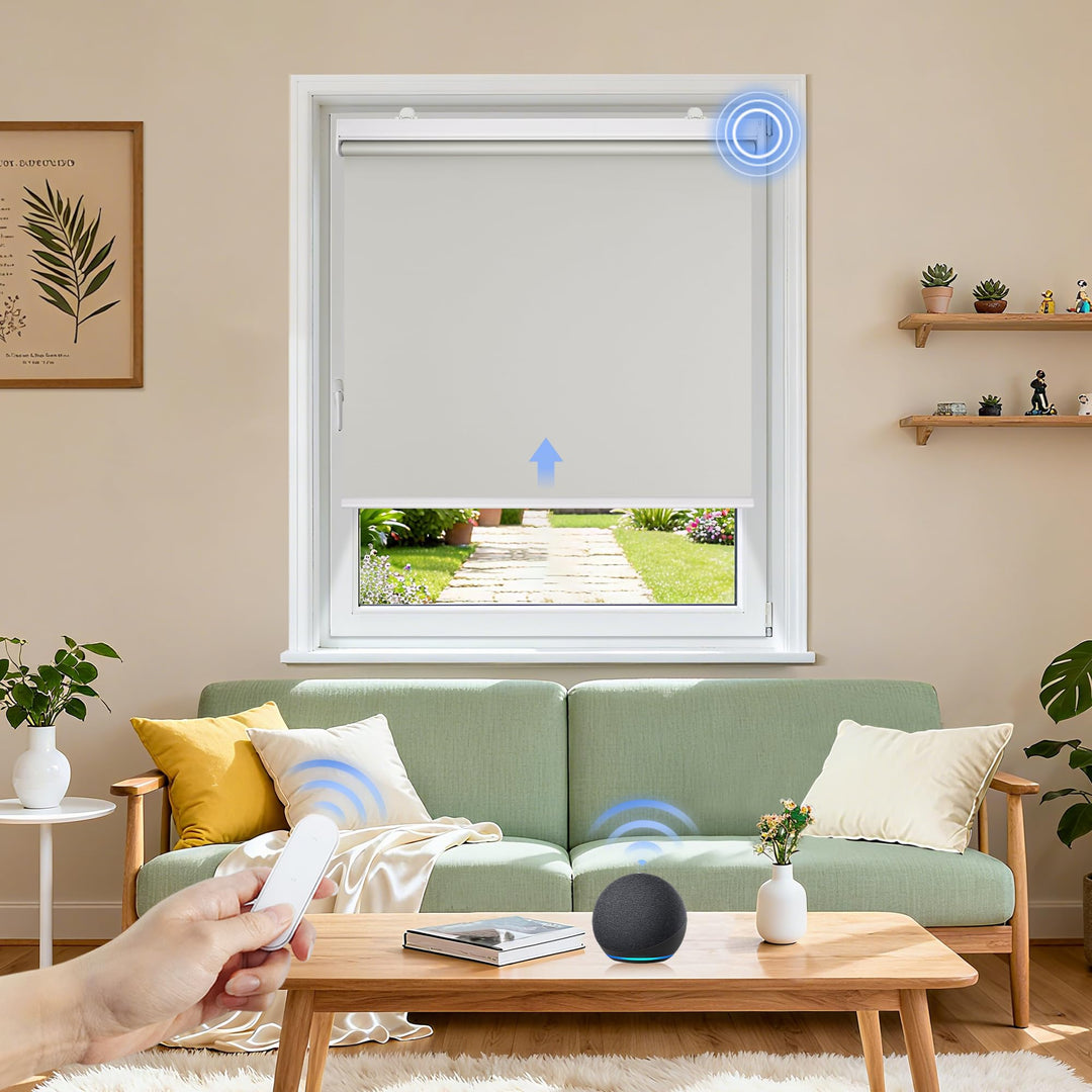 Grandekor Rollo Elektrisch 60x110cm Grau, Elektrisches Verdunklungsrollo Klemmfix ohne/mit Bohren, S