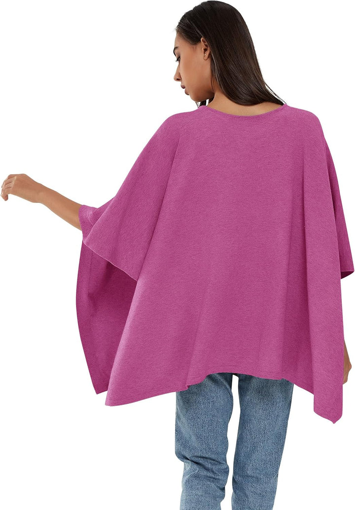 PULI Damen Pullover Poncho Elegant Viskose Strick Locker sitzend Poncho Schal Einheitsgrösse Hotpink