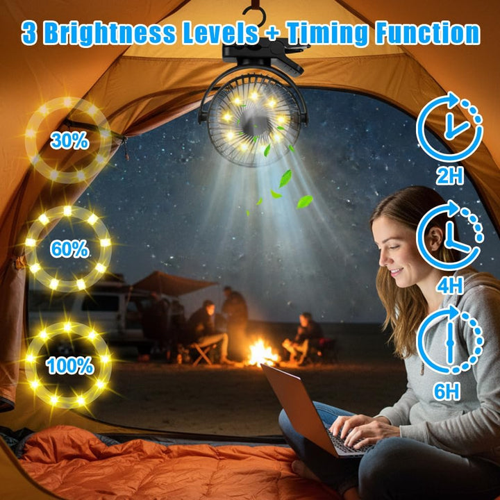 Camping Ventilator, 12000 MAh Mini USB Ventilator Leise mit Fernbedienung &amp; Timerfunktion, 3 Geschwi