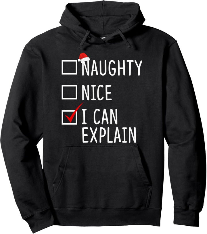 Naughty Nice I Can Explain Funny Christmas Santa Hat Gift Pullover Hoodie