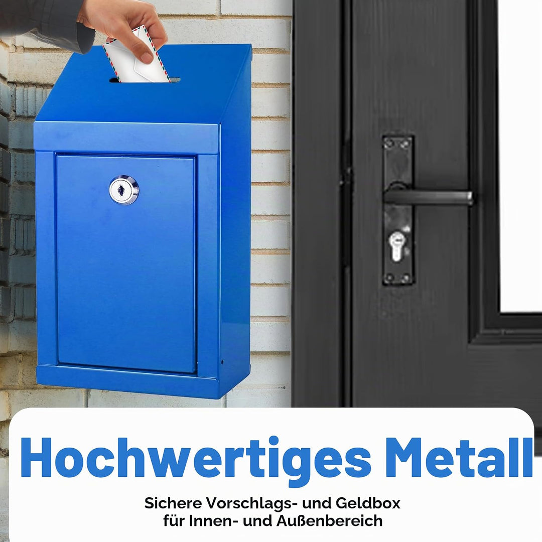 Spendenbox aus Metall zur Wandmontage oder für die Arbeitsplatte, mit Münzschlitz, Schloss mit 2 Sch