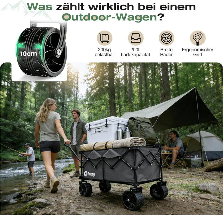 Sekey XXL Plus Bollerwagen Faltbar 200L 200KG Belastbar, Faltbollerwagen mit Extra Breite 17x10 cm A