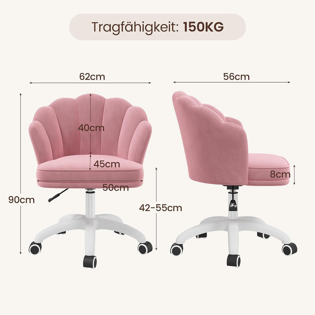 Hawthyhome Schminktisch Stuhl mit Samtbezug &amp; Kopfkissen, Rosa Abgerundet Rosa, Abgerundet Rosa