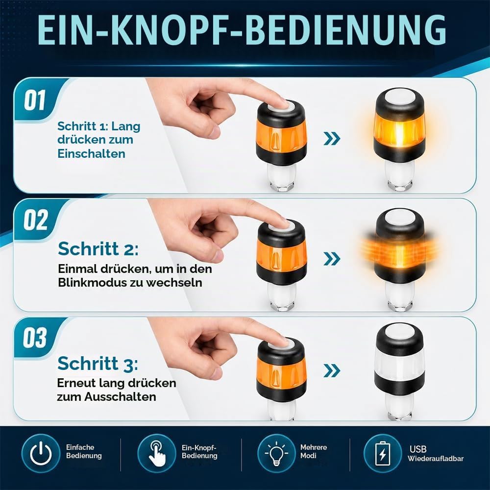 LED Blinker E Scooter Nachrüsten, 1 Paar Wiederaufladbare Fahrrad Blinker