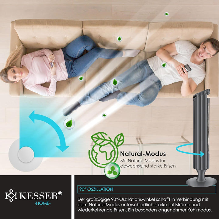 KESSER® Turmventilator mit Fernbedienung | 90° Oszillationswinkel | 3 Stufen | 90 cm |+ Timerfunktio