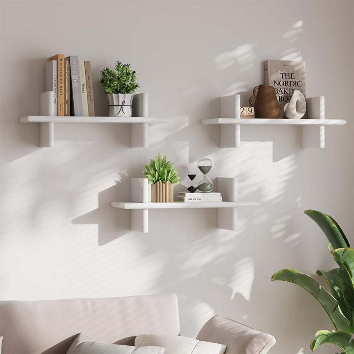 Holz Wandregal 3er Set, Schweberegal für Deko und Aufbewahrung | Platzsparende Hängeregale aus Holz