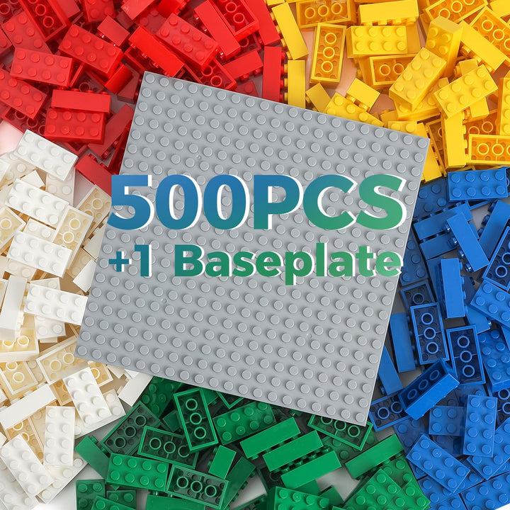 HUIZDQ 500 Stücke 2X4 Classic Bausteine Set, Klassische stapelbare Grundplatten, Geeignet für Jungen