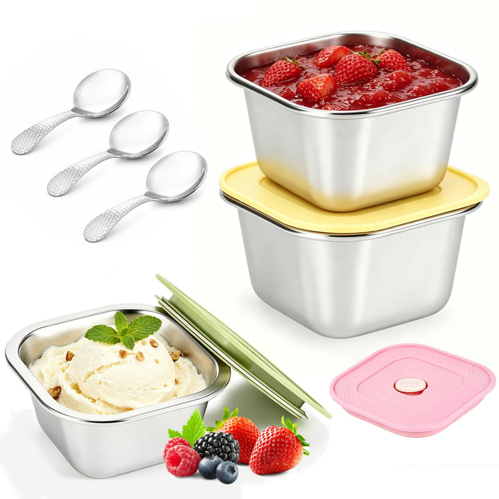 3er-Set Eisbehälter Für Speiseeis, Gefrierdosen 400ml Mit Eislöffel Portionierer, Lebensmittelechter