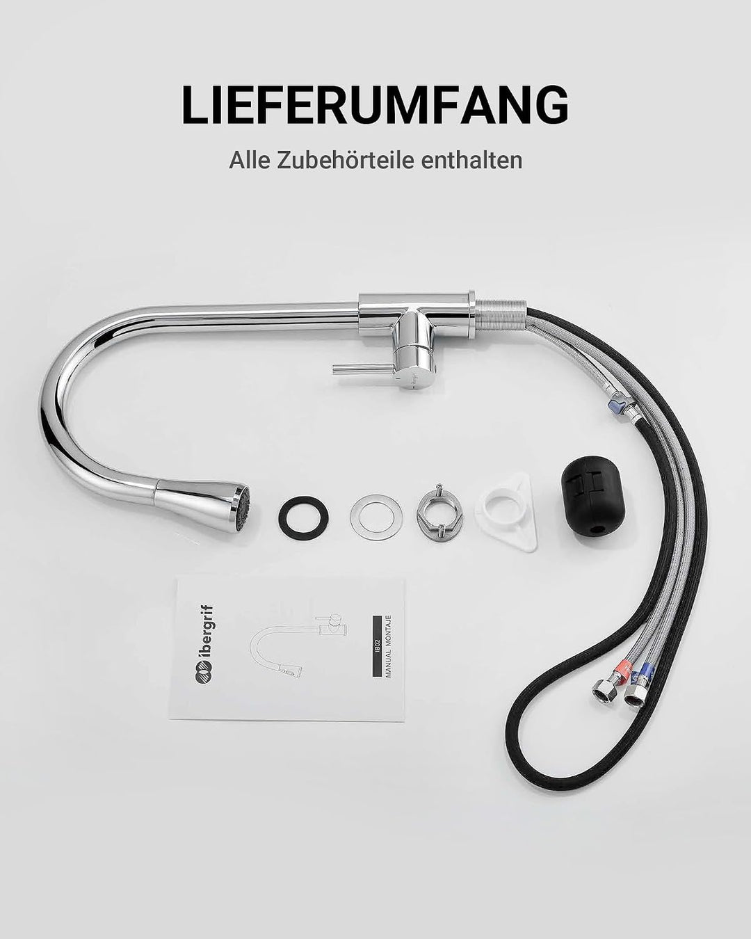 Ibergrif M22136 Wasserhahn Küche Ausziehbar Mischbatterie- Küchenarmatur Edelstahl 360° Schwenkbar,