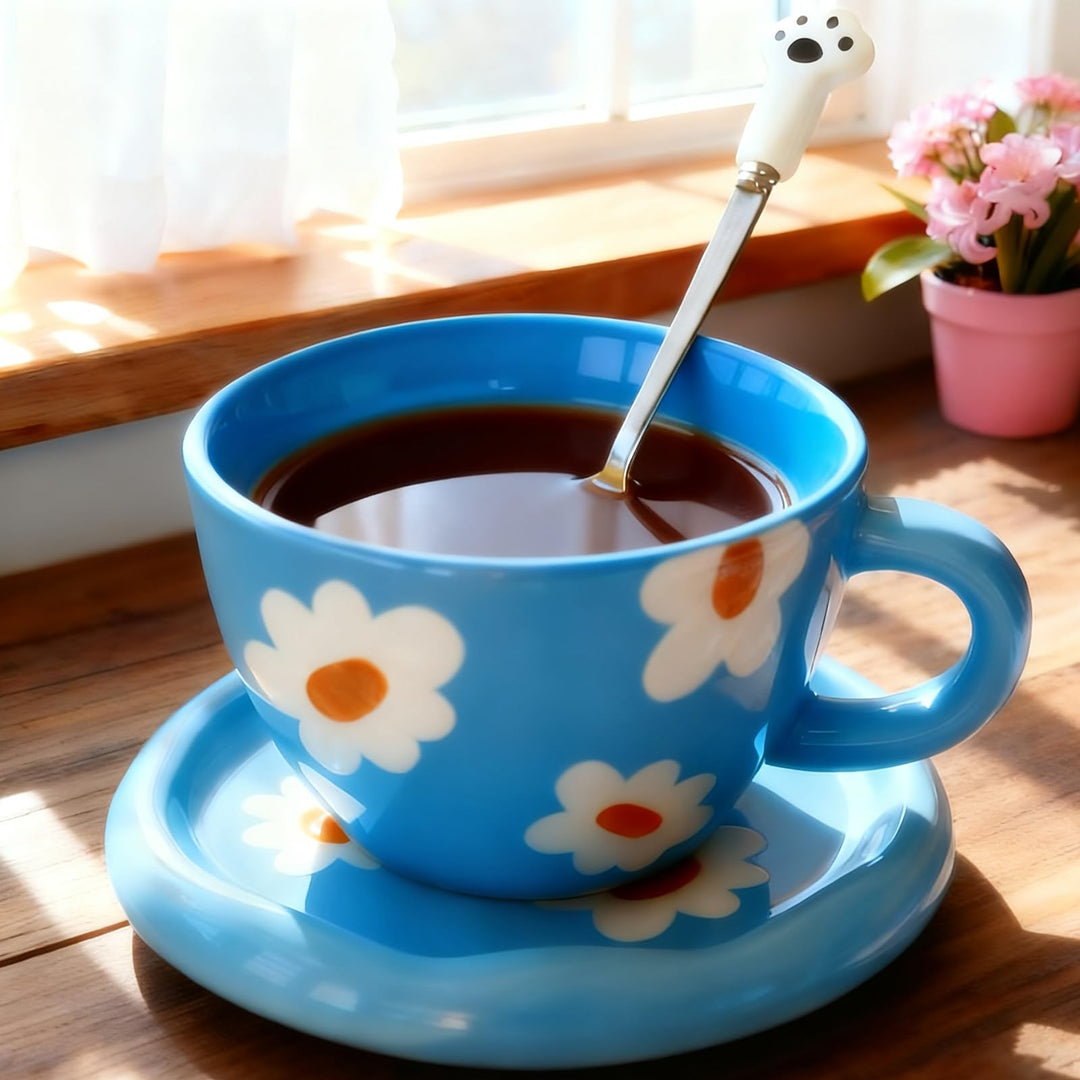Disoza Kaffeetassen Set mit Untertasse Blau Blumen Tasse Geschenke für Frauen zum Geburtstag Tee Kaf